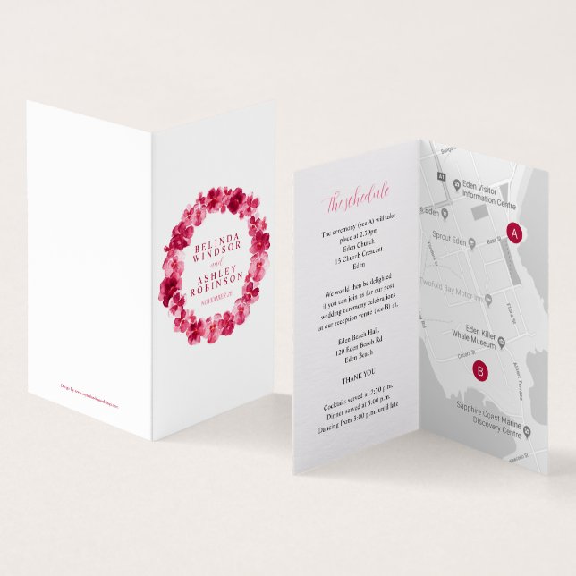 Red pansy art mariage détails calendrier carte (Inside and Outside)