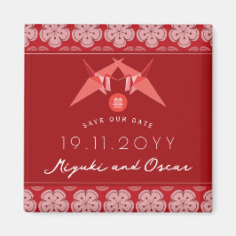 Red Paper Crane Sakura Asian Wedding rettet das Da Magnet