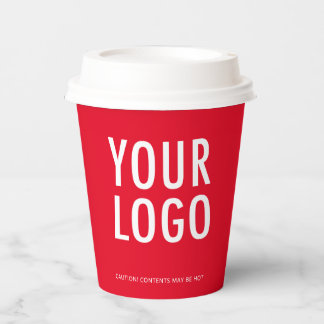 Red Paper Cups with Lids Custom Business Logo 8 oz Pappbecher