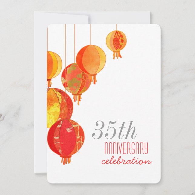 Red Paper Lanterns 35. Hochzeitstag Einladung (Vorderseite)