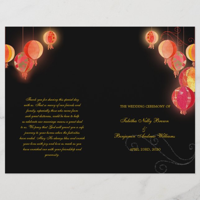 Red Paper Lanterns Wedding Bi Falten Programm (Vorderseite)
