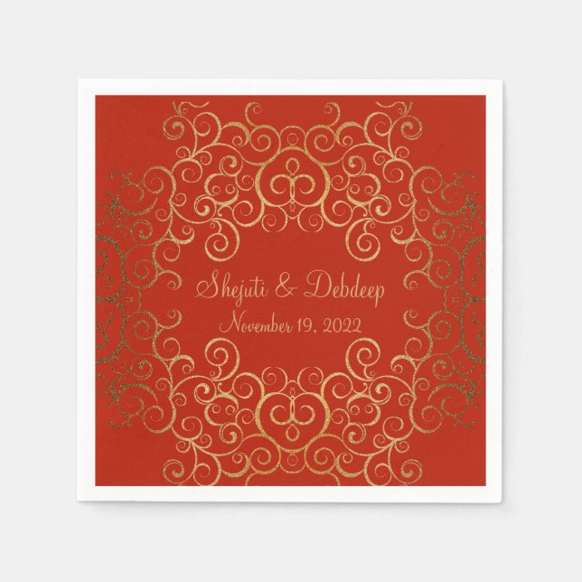 Red Paper Napkins with Elegant Swirls Serviette (Vorderseite)