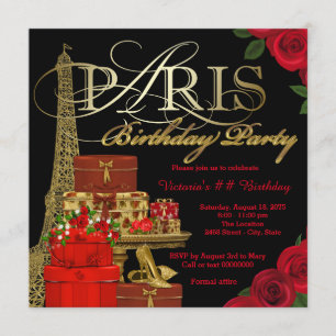 Red Paris Birthday Party Einladung