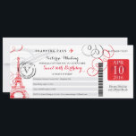 Red Paris Eiffel Tower | Sweet 16 Geburtstag Einladung<br><div class="desc">Ein Vintager Paris Frankreich Boarding Pass für einen SWEET SECHZEHNTEN GEBURTSTAG. Blüh Designs mit Eiffelturm. Die Farben sind weiß, hell rot und schwarz. Wenn das Farbschema nicht das ist, was Sie gewollt haben, lass mir bitte Bescheid und ich werde es für Sie nachstellen. paula@labellarue.com Bitte vergewissern Sie sich, dass Sie...</div>