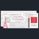 Red Paris Eiffel Tower | Sweet 16 Geburtstag Einladung<br><div class="desc">Ein Vintager Paris Frankreich Boarding Pass für einen SWEET SECHZEHNTEN GEBURTSTAG. Blüh Designs mit Eiffelturm. Die Farben sind weiß, hell rot und schwarz. Wenn das Farbschema nicht das ist, was Sie gewollt haben, lass mir bitte Bescheid und ich werde es für Sie nachstellen. paula@labellarue.com Bitte vergewissern Sie sich, dass Sie...</div>