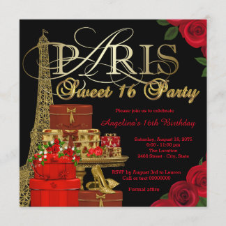 Red Paris Sweet 16 Party Einladung