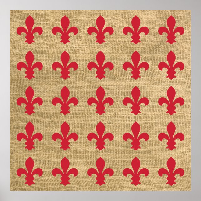Red Parisian Moods Fleur de Lys Pattern Poster (Vorne)