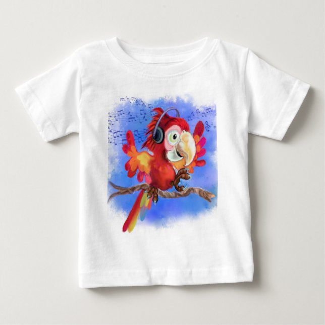 Red Parrot Baby T-Shirt Fun Music Dancer (Devant)