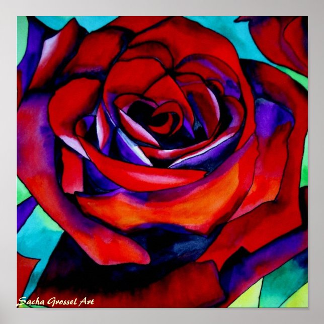 Red Passion Original rosa Watercolor Art Poster (Vorne)