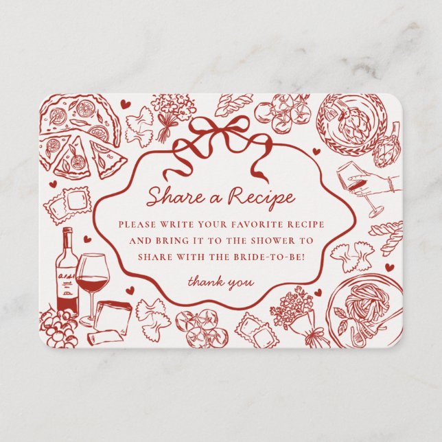Red Pasta Thats Amore Italian Bridal Shower Recipe Begleitkarte (Vorderseite)