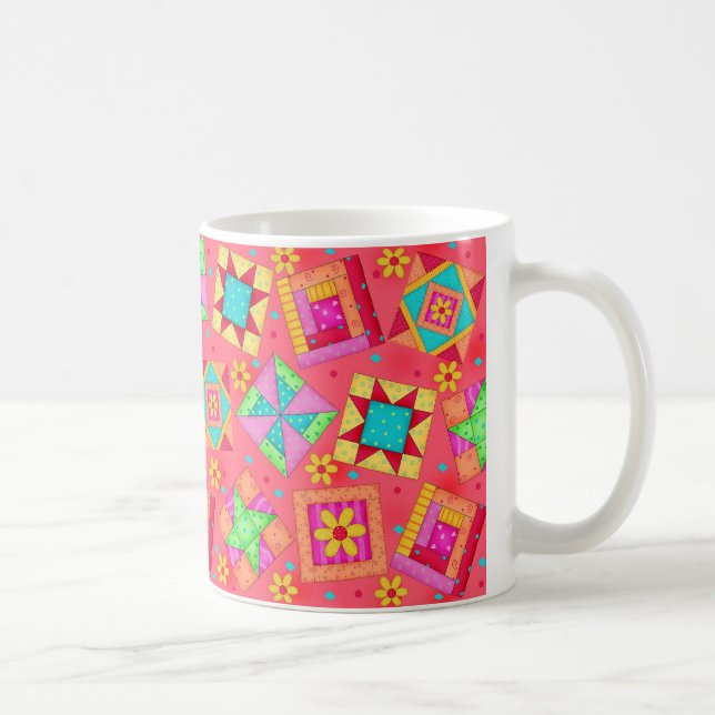 Red Patchwork Quilt Design-Tasse Kaffeetasse (Rechts)