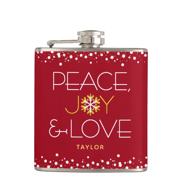 Red Peace Joy Liebe Weihnachten Fett Moderne Schne Flachmann (Vorderseite)