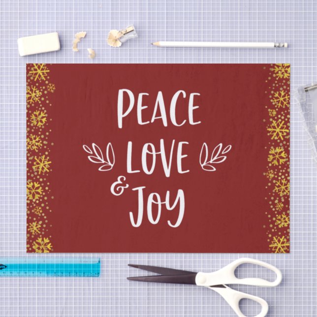 Red Peace Liebe Jozitierung Typografie Gold Snowfl Seidenpapier (Handwerk)