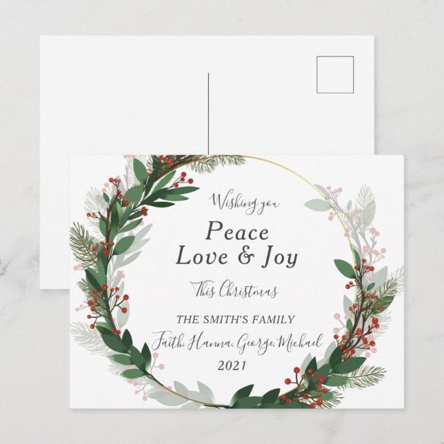 Red Peace Love Jove Family Joyeux Noël Carte posta (Devant / Derrière)