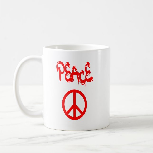 Red Peace Sign mit Frieden in Graffiti Kaffeetasse (Links)