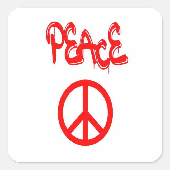 Red Peace Sign mit Frieden in Graffiti Quadratischer Aufkleber (Vorderseite)
