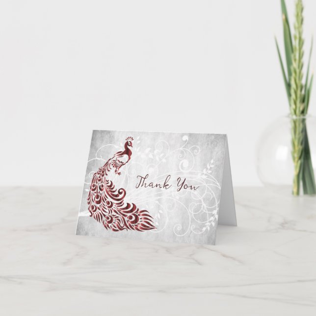 Red Peacock Dankeschön Card Karte (Vorderseite)
