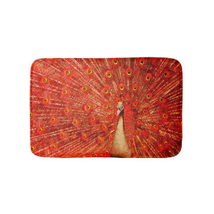 Red Peacock, der seine roten Federn zeigt, Badematte