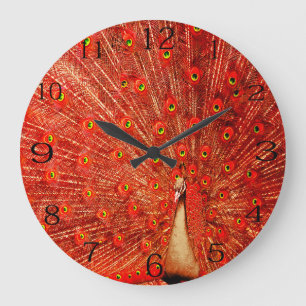Red Peacock, der seine roten Federn zeigt,   Große Wanduhr