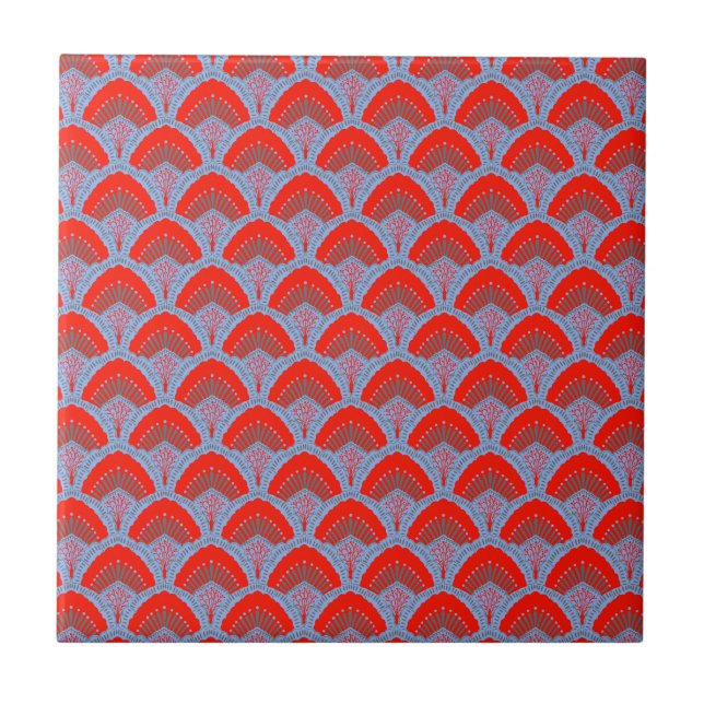 Red Peacock Feather Decorative Ceramic Tile Fliese (Vorderseite)