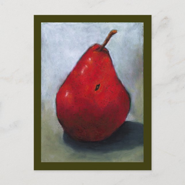 RED PEAR: ÖL PASTEL ART: OBST POSTKARTE (Vorderseite)