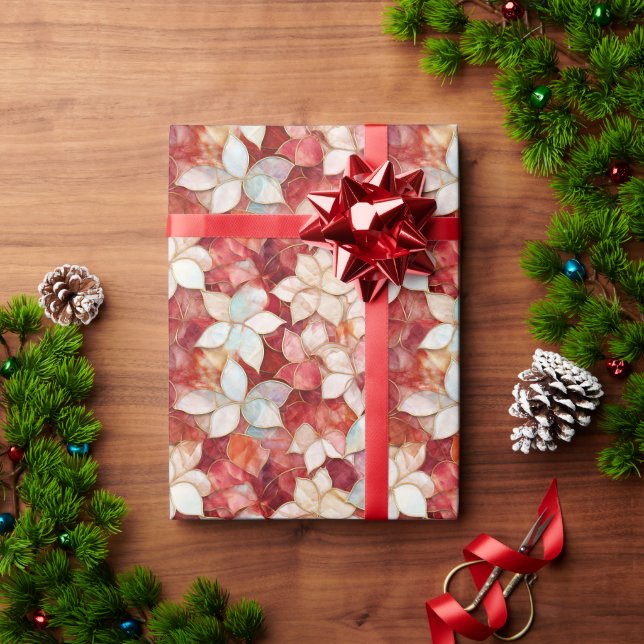 Red Pearl Peach Floral Geschenkpapier (Feiertagsgeschenk)