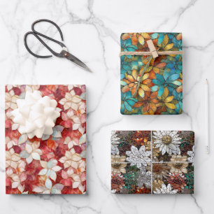 Red Pearl Peach Floral Geschenkpapier Set