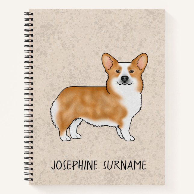 Red Pembroke Wal Corgi Hund mit Individuelle Name Notizbuch (Vorderseite)