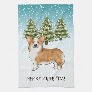 Red Pembroke Welsh Corgi Blue Winter Weihnachten Geschirrtuch