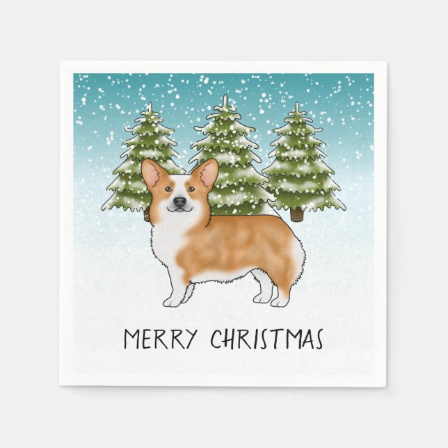 Red Pembroke Welsh Corgi Blue Winter Weihnachten Serviette (Vorderseite)
