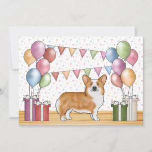 Red Pembroke Welsh Corgi Colorful Pastel Geburtsta Einladung