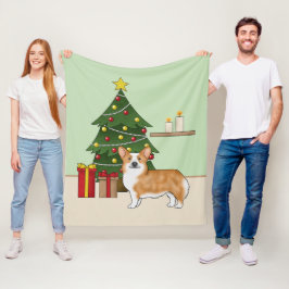 Red Pembroke Welsh Corgi Hund und Weihnachtsbaum Fleecedecke