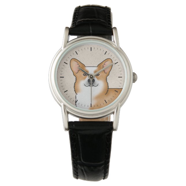 Red Pembroke Welsh Corgi Niedlich Dog Head Portrai Armbanduhr (Vorderseite)