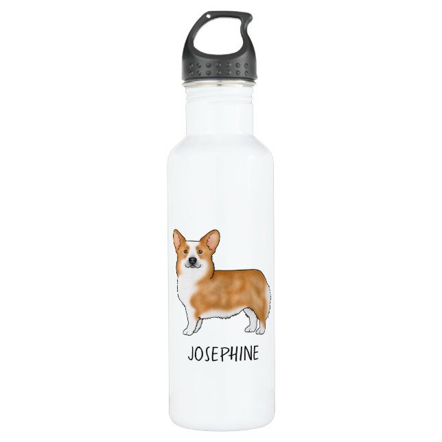 Red Pembroke Welsh Corgi Niedlicher Hund mit Indiv Edelstahlflasche (Vorderseite)