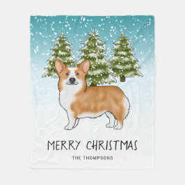 Red Pembroke Welsh Corgi Winterwald Weihnachten Fleecedecke