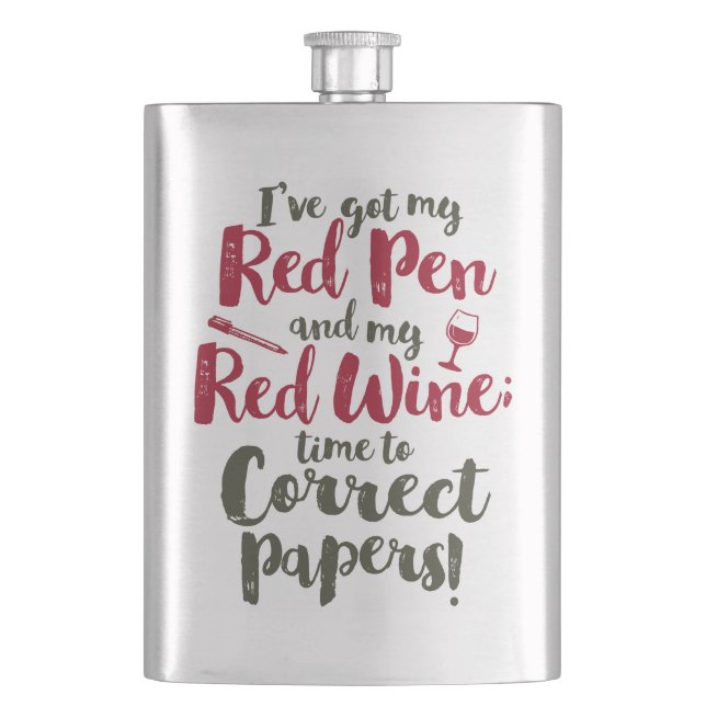 Red Pen Red Wine Flachmann (Vorderseite)