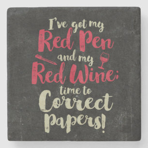 Red Pen Red Wine Steinuntersetzer