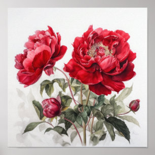 Red Peongs Blume Art Print Poster