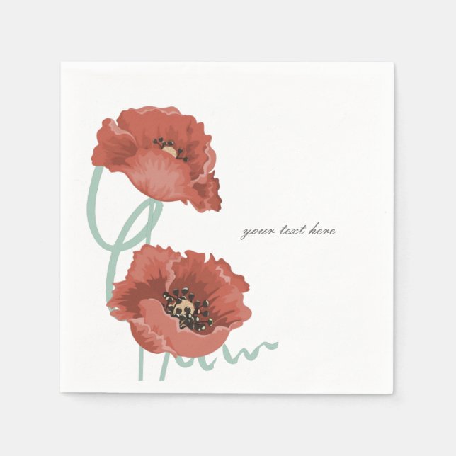 Red Peonies Customizable Party Napkin Set Serviette (Vorderseite)