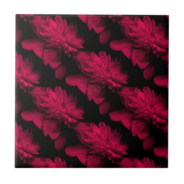 Red Peonies Floral Art Tile Fliese (Vorderseite)