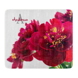 Red Peonies Glass chopping board Schneidebrett