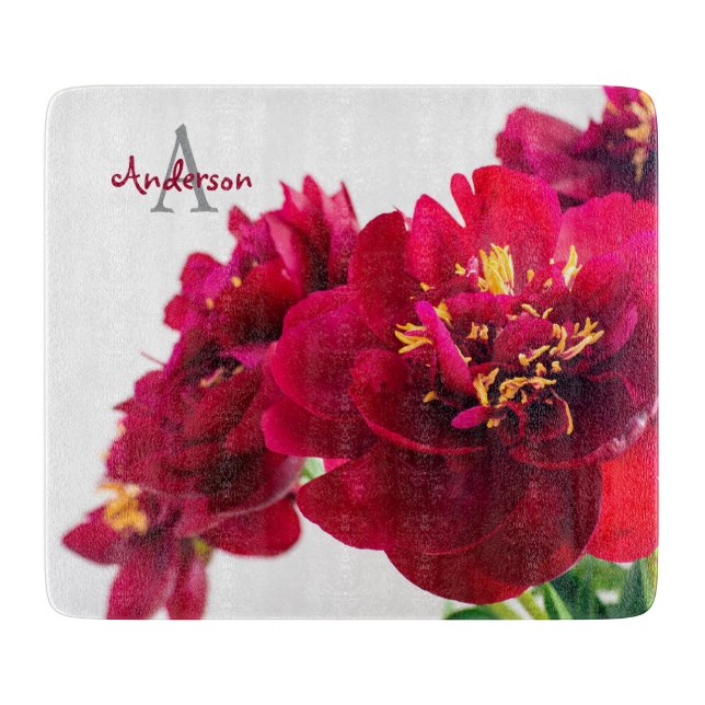 Red Peonies Glass chopping board Schneidebrett (Vorderseite)