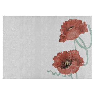 Red Peonies Glass Cutting Board Schneidebrett