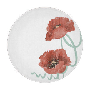 Red Peonies Glass Cutting Board Schneidebrett