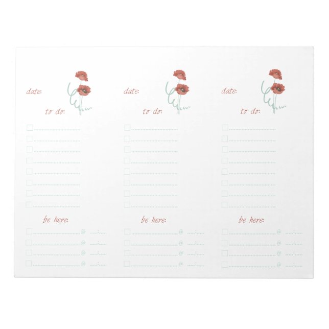 Red Peonies To Do List Notepad Notizblock (Vorderseite)