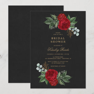 Red Peonies Watercolor Black Gold Brautparty Einladung