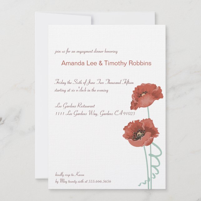 Red Peonies Wedding Engagement Party einladen Einladung (Vorderseite)