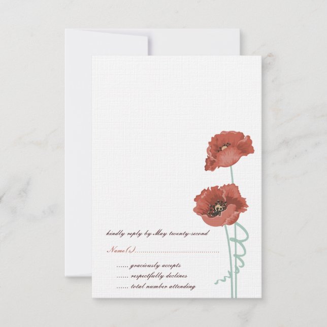 Red Peonies Wedding RSVP Cards Karte (Vorderseite)