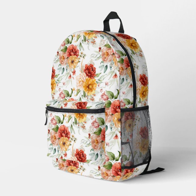 Red Peony Blume Bouquet Pattern Bedruckter Rucksack (Rückseitige Ecke Rechts)