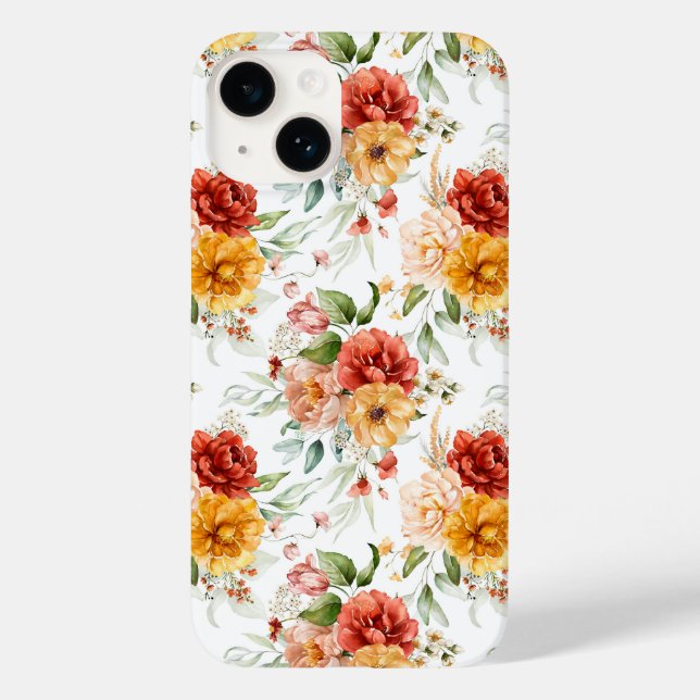 Red Peony Blume Bouquet Pattern Case-Mate iPhone 14 Hülle (Rückseite)